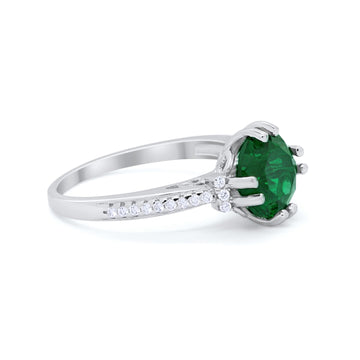 Solitaire Accent Wedding Ring Round Simulated Green Emerald CZ 925 Sterling Silver